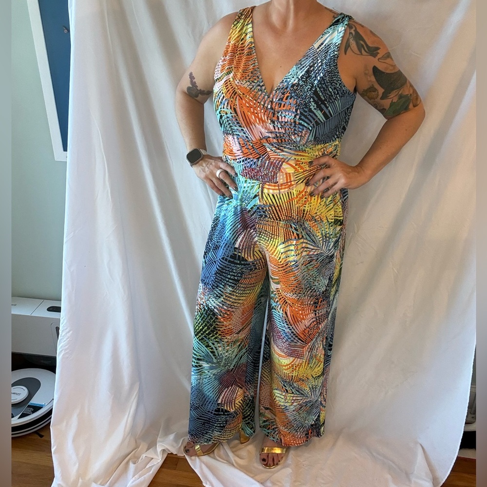 Pappagallo Blue And Orange Patterned Jumpsuit - image 3